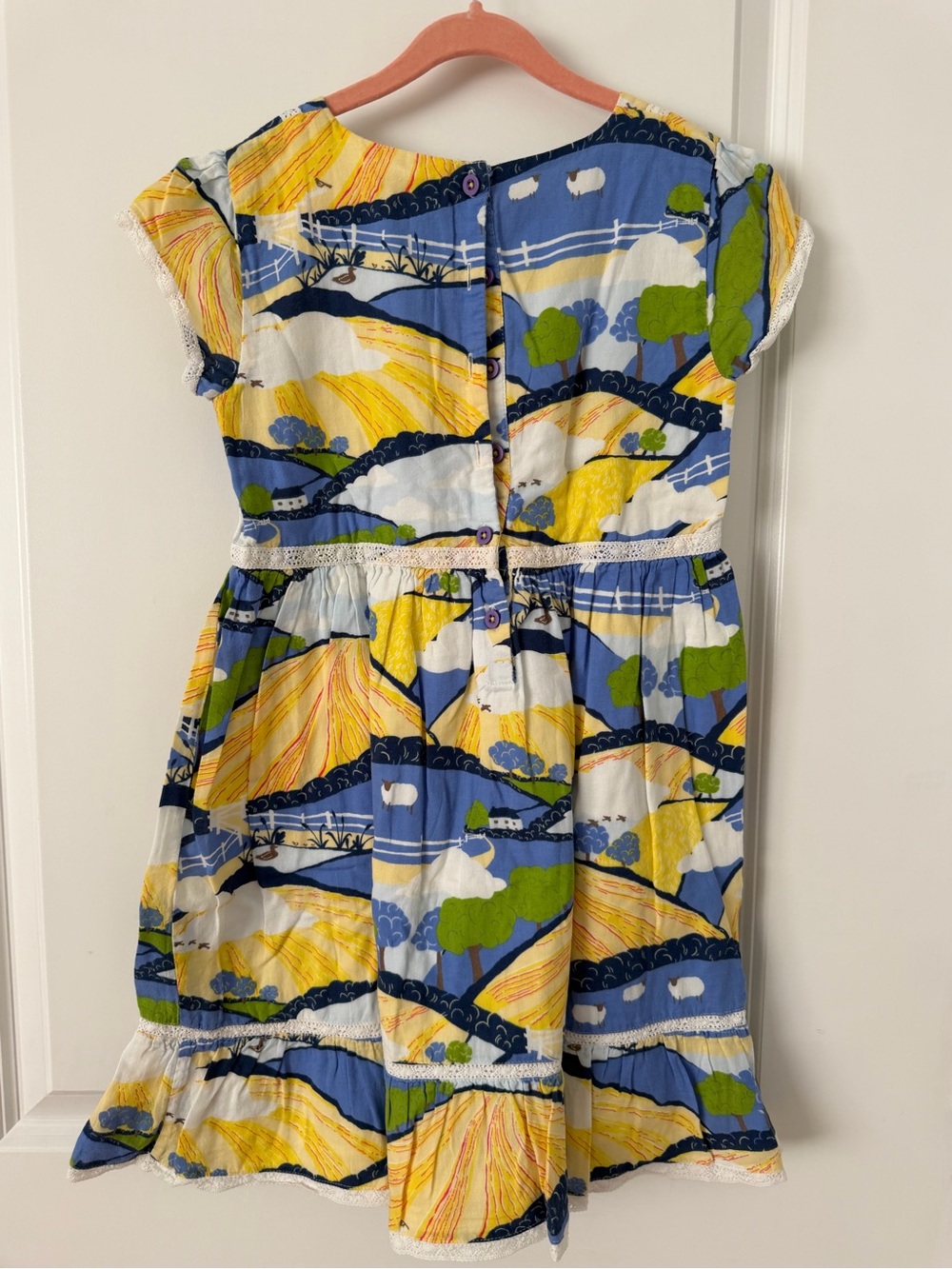 Mini Boden Blue, Yellow & Green Printed Cotton Dress - Picture 3 of 3